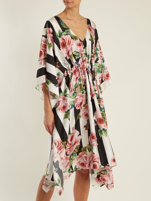 Rose-printed silk dress